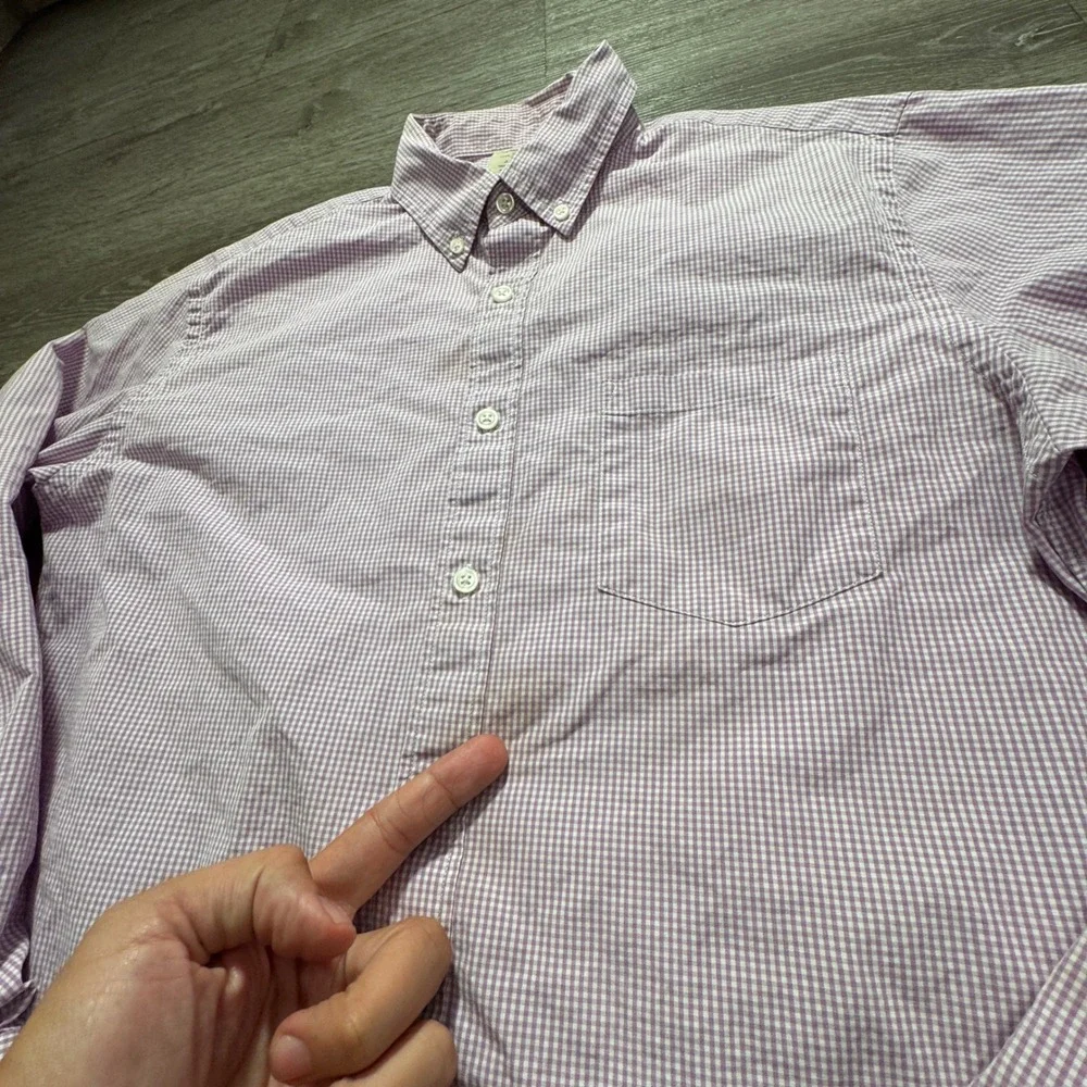 J Crew Shirt Mens M Pink Gingham 2-Ply Cotton Button Heritage Preppy Minimal